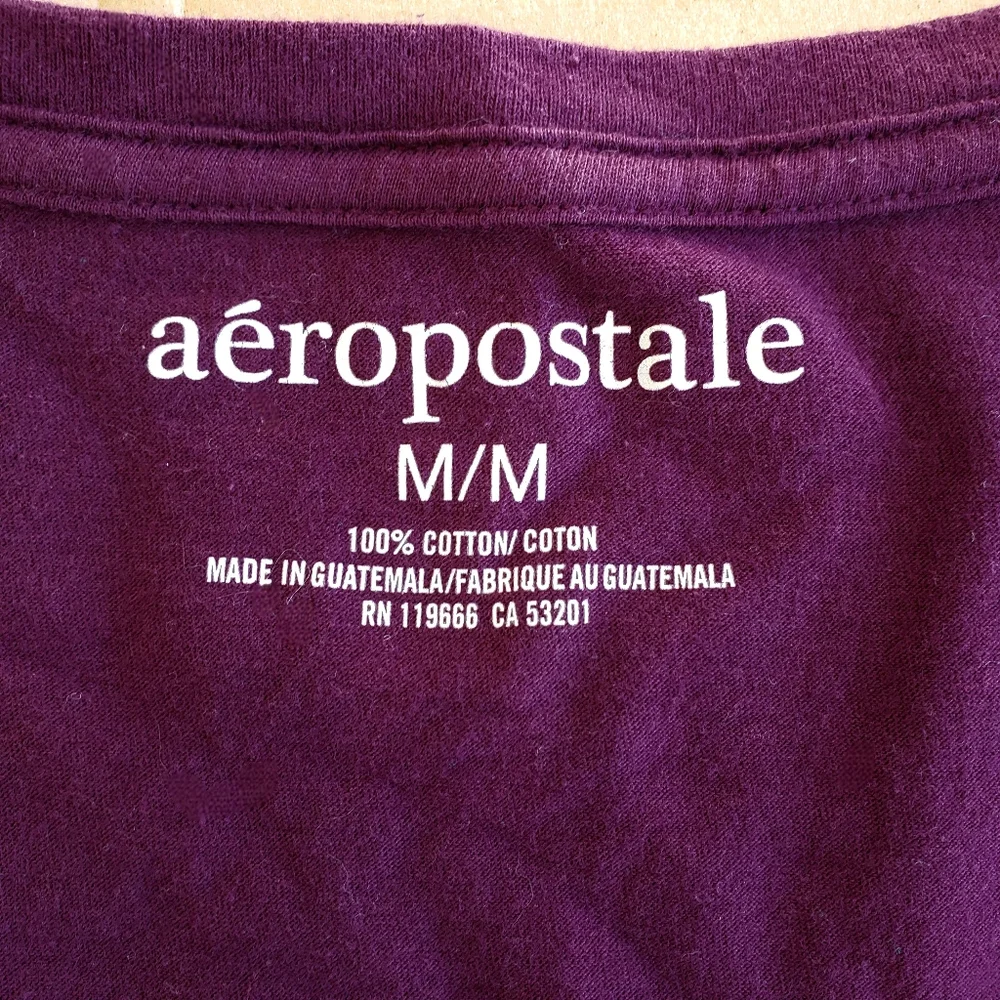 Aeropostale 87 NY Plum Purple V-neck T-shirt - Picture 4 of 4